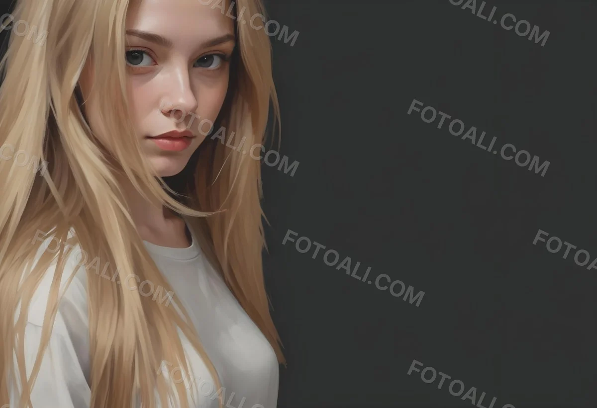 Oil Painting A Young Woman With Long Straight Blonde Hair Partially Obscured By Her Hair She Has Light Skin And Is Looking Towards The Camera The Background Is A Solid Dark Color Creative Extremely Detailed Brush 4 Ad97