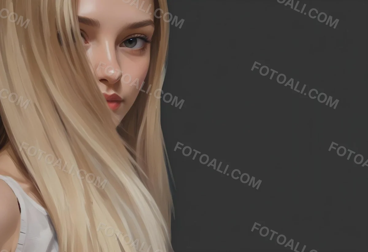 Oil Painting A Young Woman With Long Straight Blonde Hair Partially Obscured By Her Hair She Has Light Skin And Is Looking Towards The Camera The Background Is A Solid Dark Color Creative Extremely Detailed Brush 5 4c01