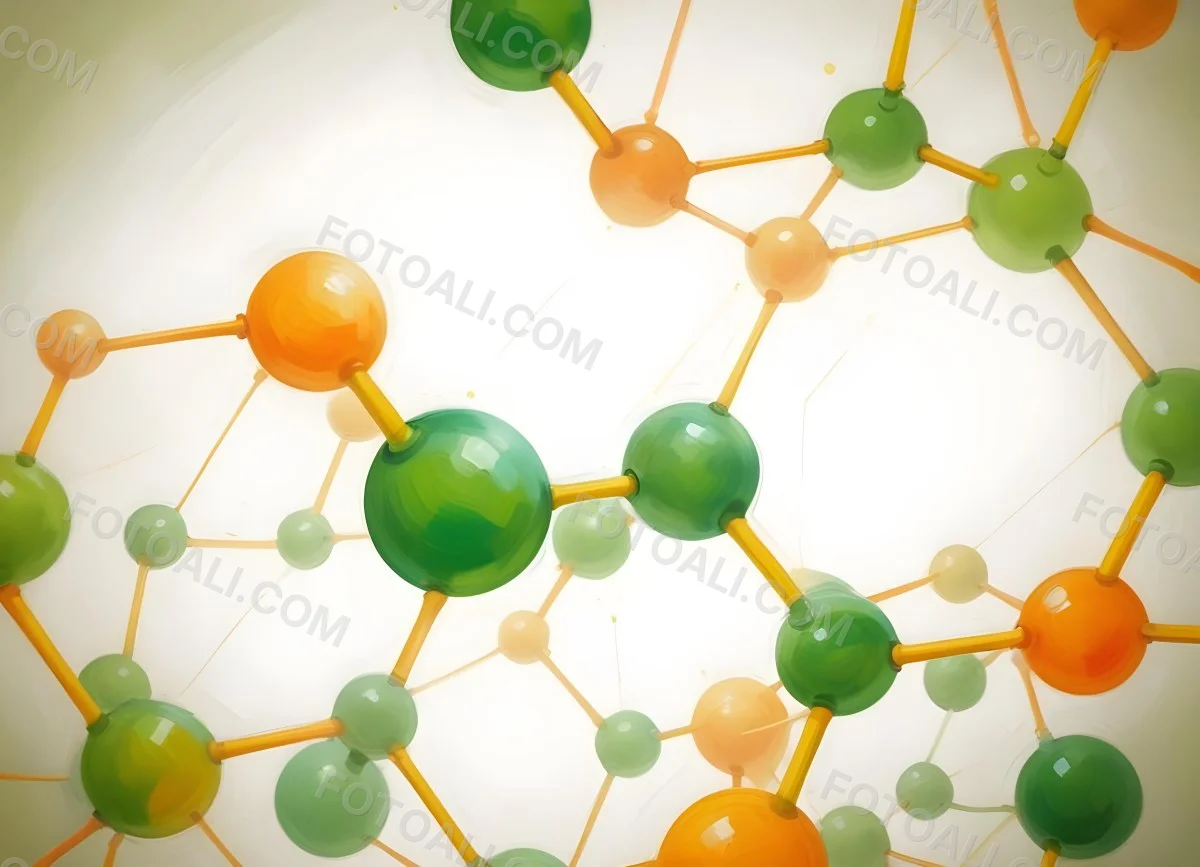 Oil Painting Abstract Molecular Structure With Green And Orange Spheres Connected By Yellow Lines Creating A Network Pattern Against A Bright Background Creative Extremely Detailed Brush Stroke 16 F5d6