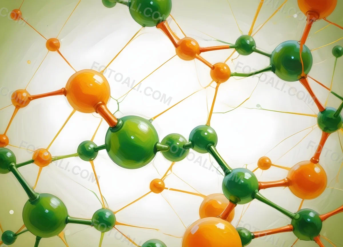Oil Painting Abstract Molecular Structure With Green And Orange Spheres Connected By Yellow Lines Creating A Network Pattern Against A Bright Background Creative Extremely Detailed Brush Stroke 17 3555