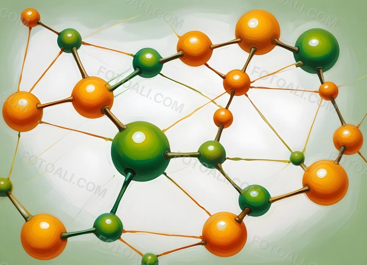 Oil Painting Abstract Molecular Structure With Green And Orange Spheres Connected By Yellow Lines Creating A Network Pattern Against A Bright Background Creative Extremely Detailed Brush Stroke 19 3b66