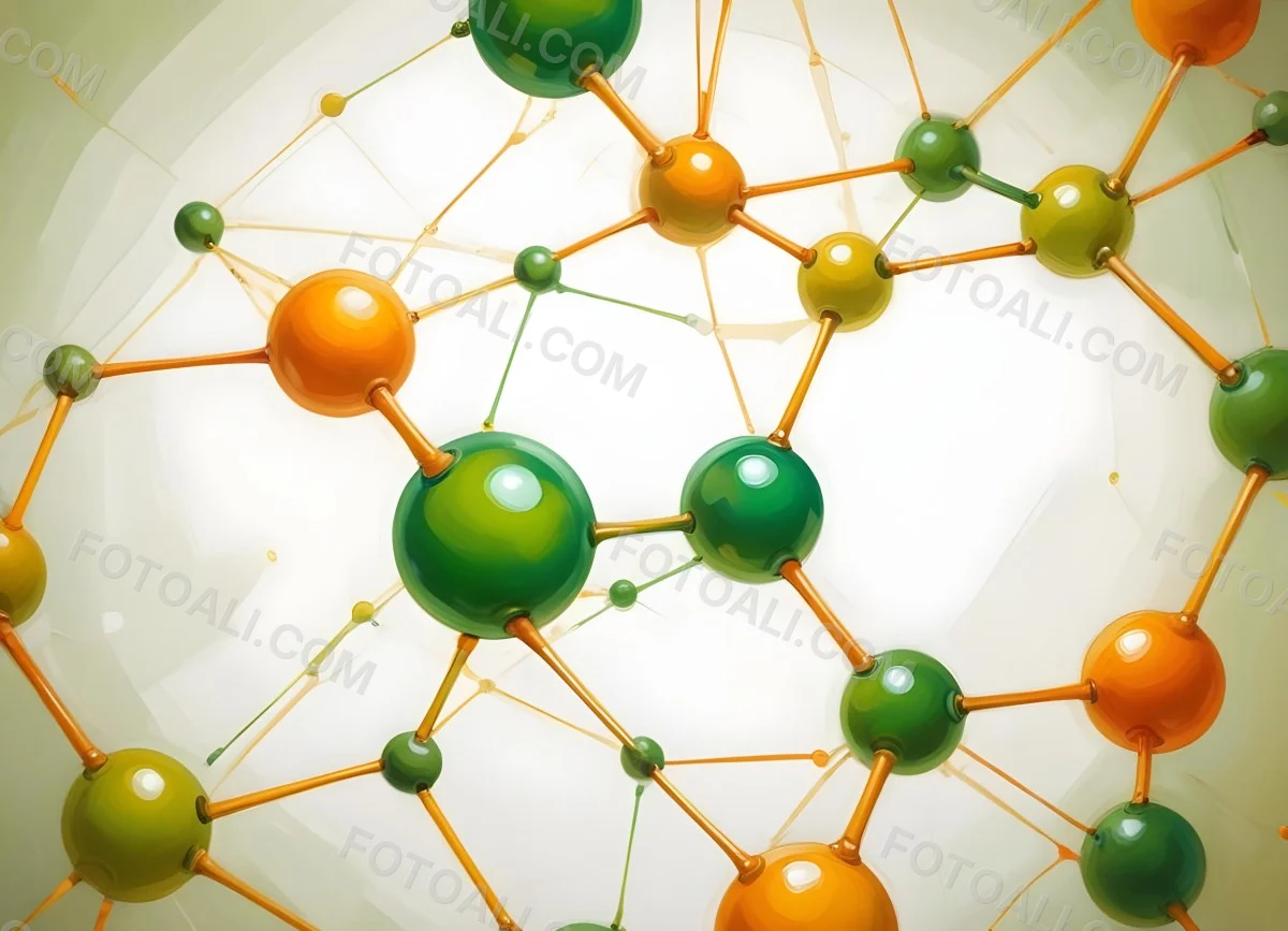 Oil Painting Abstract Molecular Structure With Green And Orange Spheres Connected By Yellow Lines Creating A Network Pattern Against A Bright Background Creative Extremely Detailed Brush Stroke 33 4e14