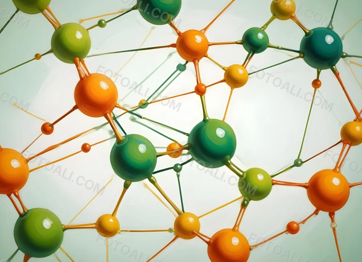 Oil Painting Abstract Molecular Structure With Green And Orange Spheres Connected By Yellow Lines Creating A Network Pattern Against A Bright Background Creative Extremely Detailed Brush Stroke 7 04d5