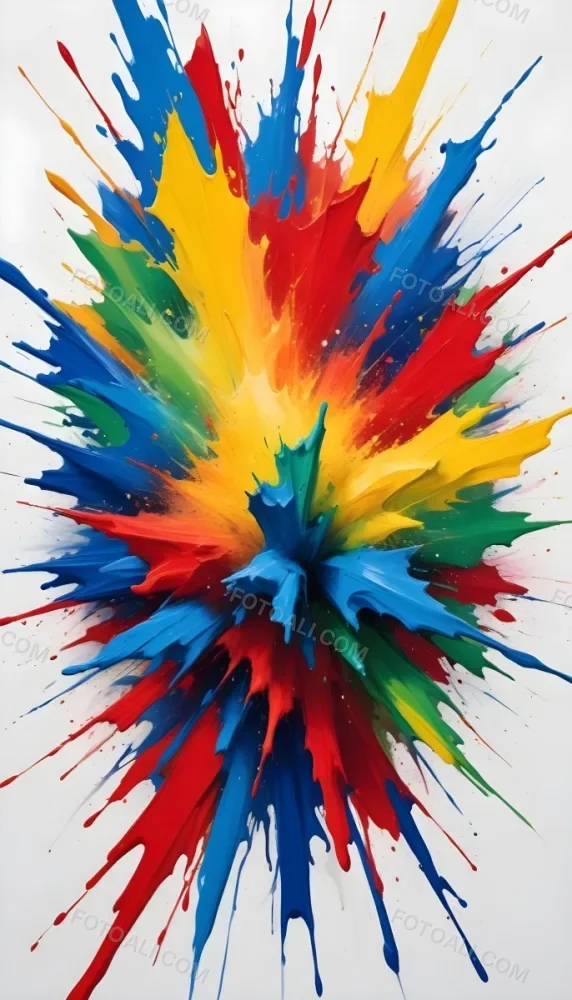 Oil Painting An Explosion Of Vibrant Colors Including Blue Red Yellow And Green Creating A Dynamic And Abstract Composition On A White Background Creative Extremely Detailed Brush Stroke 11 Dbde