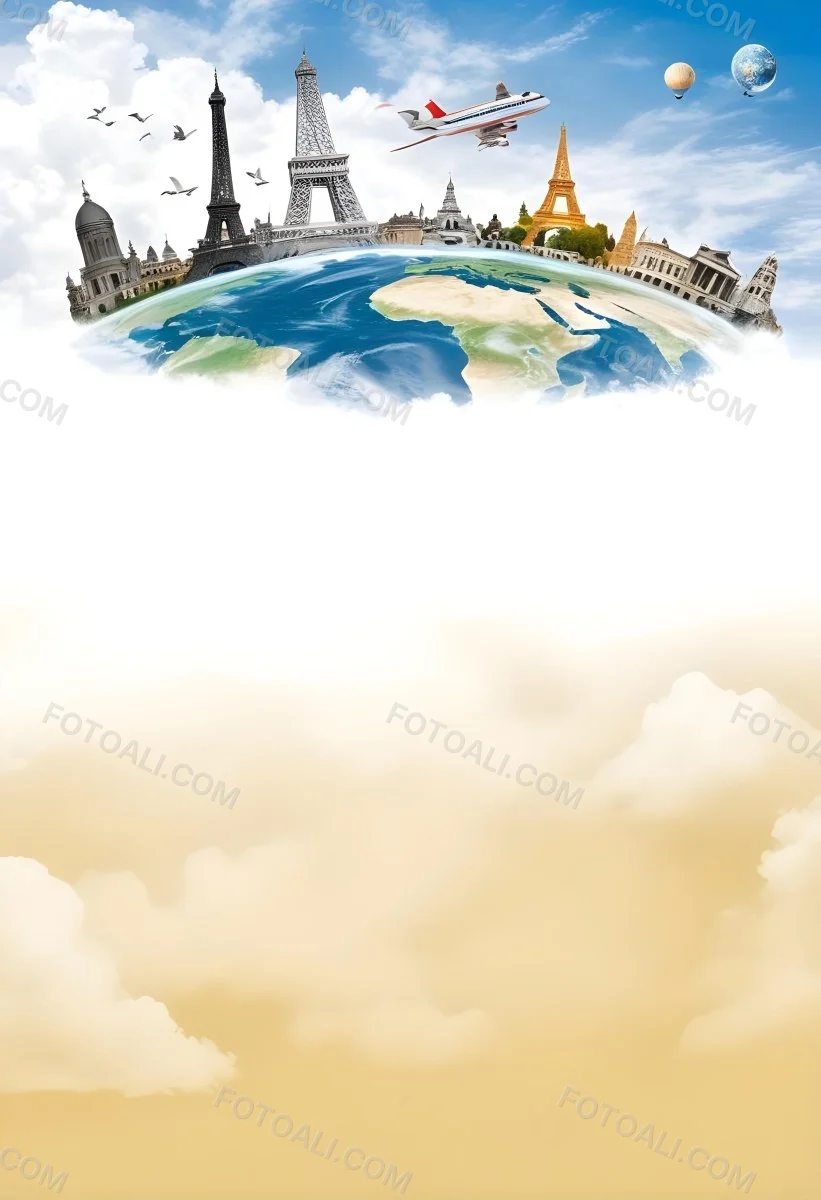 Oil Painting Earth Globe With Famous Monuments On Top Clouds Background Creative Extremely Detailed Brush Stroke 21 2fa6
