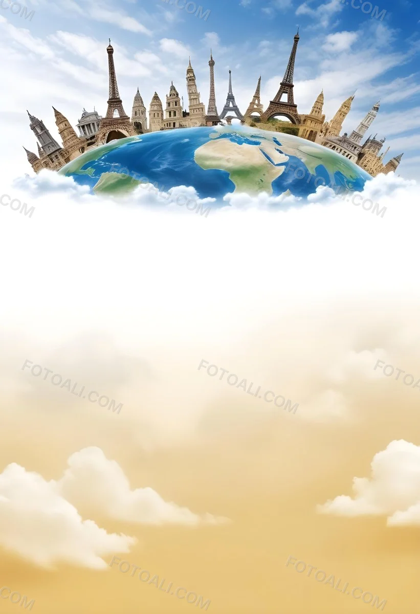Oil Painting Earth Globe With Famous Monuments On Top Clouds Background Creative Extremely Detailed Brush Stroke 41 0d43