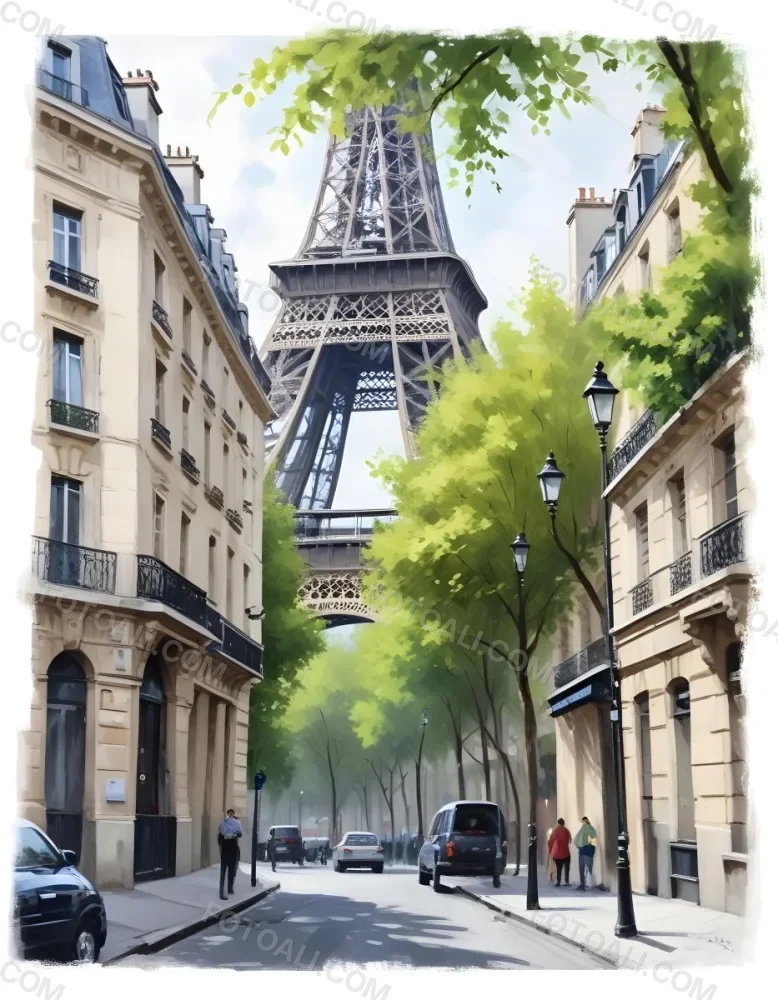 Oil Painting Eiffel Tower From A Street In Paris With Trees And Buildings Creative Extremely Detailed Brush Stroke 20 8e5f