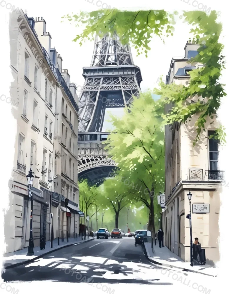 Oil Painting Eiffel Tower From A Street In Paris With Trees And Buildings Creative Extremely Detailed Brush Stroke 32 3554