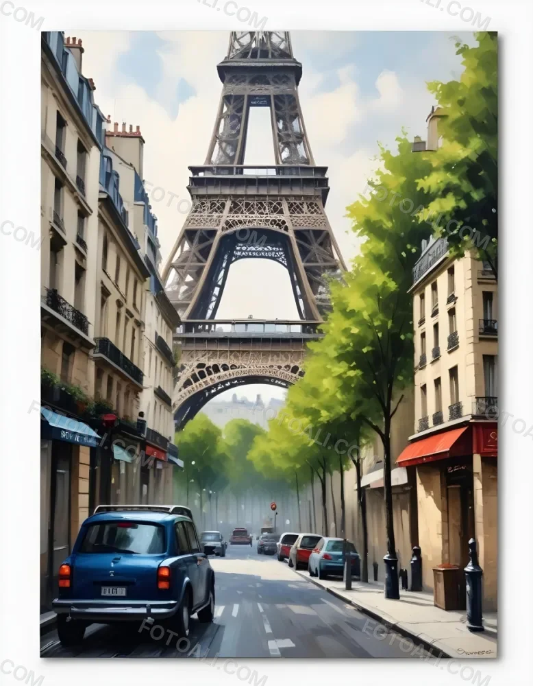 Oil Painting Eiffel Tower From A Street In Paris With Trees And Buildings Creative Extremely Detailed Brush Stroke 40 00a2