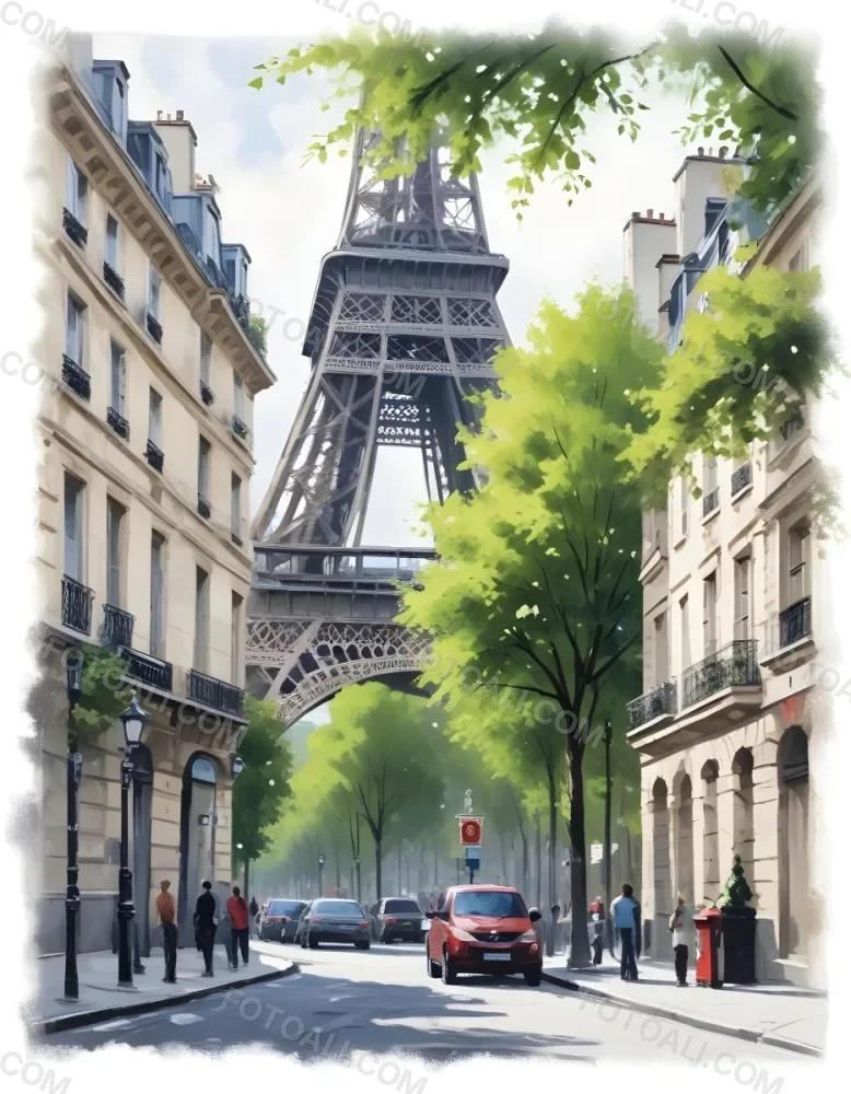 Oil Painting Eiffel Tower From A Street In Paris With Trees And Buildings Creative Extremely Detailed Brush Stroke 6 18dc
