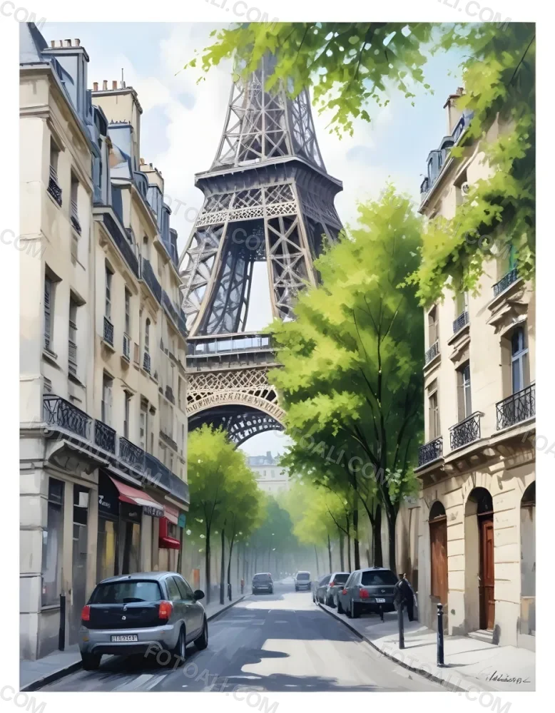 Oil Painting Eiffel Tower From A Street In Paris With Trees And Buildings Creative Extremely Detailed Brush Stroke 6 2e76