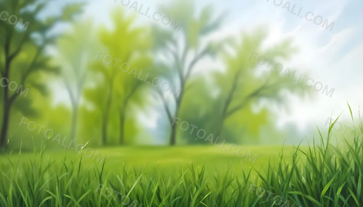 Oil Painting Green Grass In The Foreground Out Of Focus Trees And Sky In The Background Bright And Sunny Day Nature Creative Extremely Detailed Brush Stroke 11 3aa3