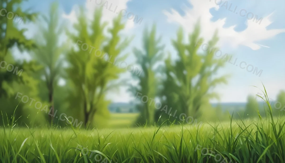 Oil Painting Green Grass In The Foreground Out Of Focus Trees And Sky In The Background Bright And Sunny Day Nature Creative Extremely Detailed Brush Stroke 29 2c19