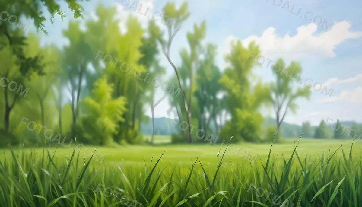 Oil Painting Green Grass In The Foreground Out Of Focus Trees And Sky In The Background Bright And Sunny Day Nature Creative Extremely Detailed Brush Stroke 6 003d