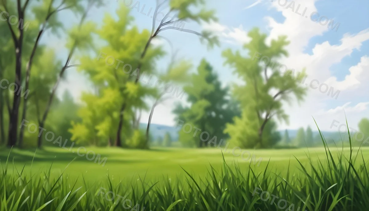 Oil Painting Green Grass In The Foreground Out Of Focus Trees And Sky In The Background Bright And Sunny Day Nature Creative Extremely Detailed Brush Stroke 60 870f