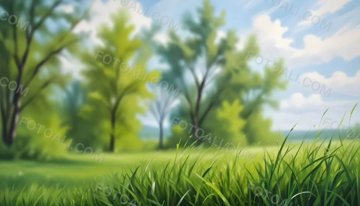 Oil Painting Green Grass In The Foreground Out Of Focus Trees And Sky In The Background Bright And Sunny Day Nature Creative Extremely Detailed Brush Stroke 8 8e3a