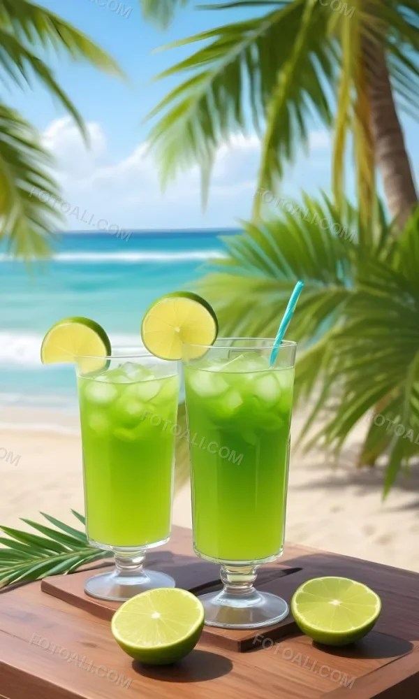 Oil Painting Green Palm Leaves Fresh Limes And A G 34 93a3
