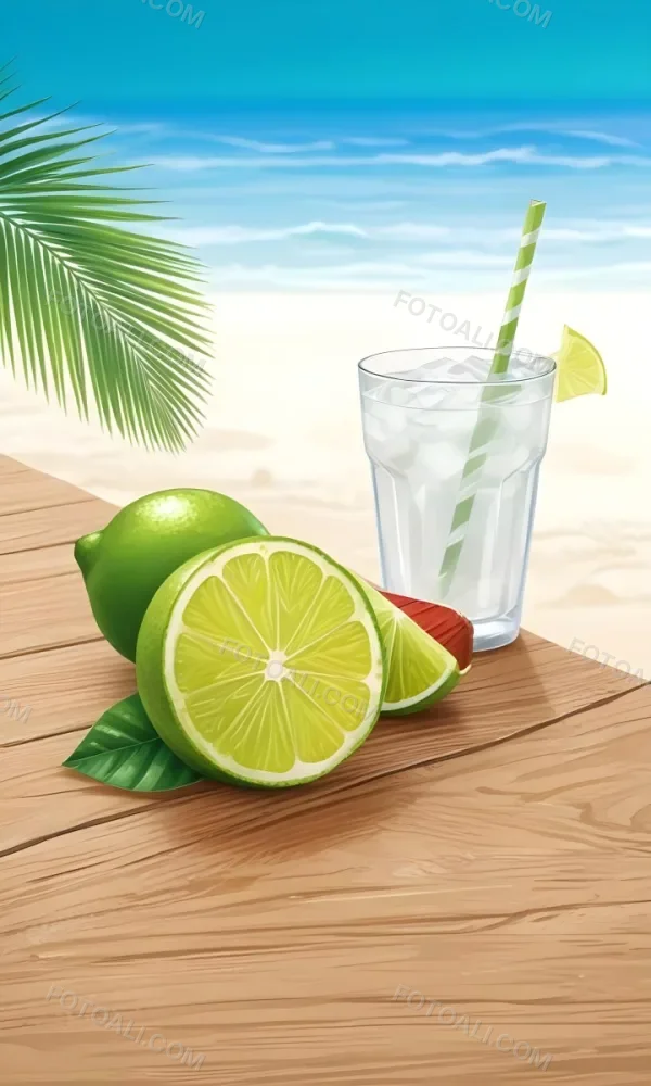 Oil Painting Green Palm Leaves Fresh Limes And A G 38 53a4