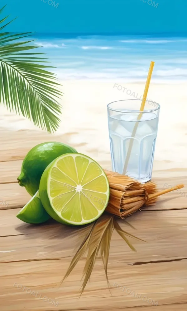Oil Painting Green Palm Leaves Fresh Limes And A G 46 7560