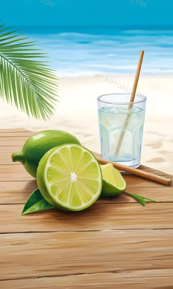 Oil Painting Green Palm Leaves Fresh Limes And A G 49 Bf7d