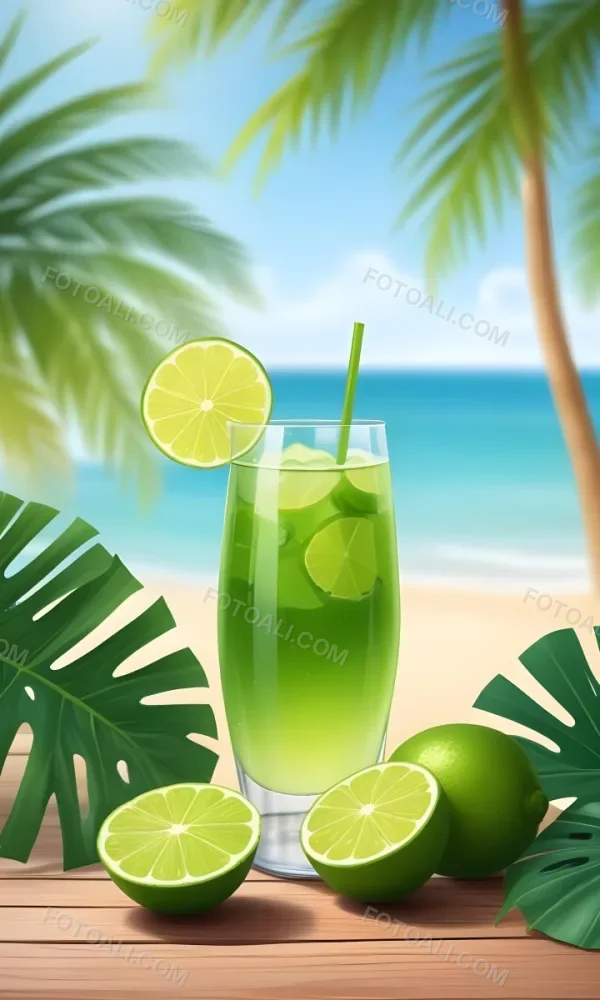 Oil Painting Green Palm Leaves Fresh Limes And A G 5 68d9