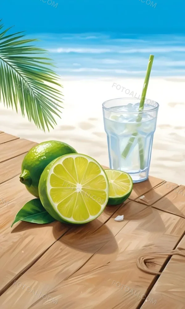 Oil Painting Green Palm Leaves Fresh Limes And A G 51 9fd1