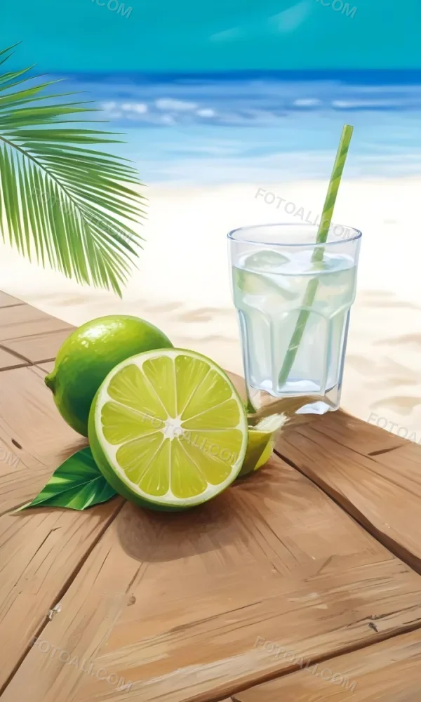 Oil Painting Green Palm Leaves Fresh Limes And A G 52 11b9