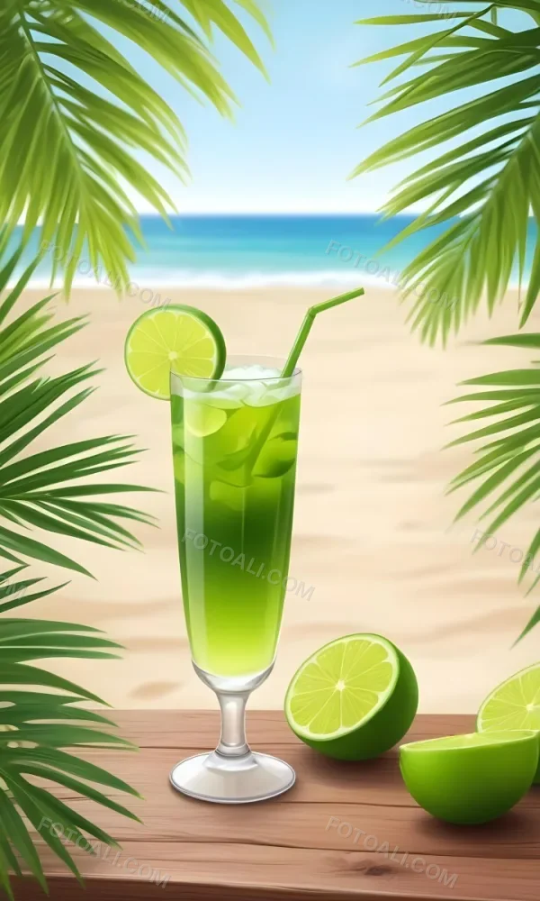 Oil Painting Green Palm Leaves Fresh Limes And A G 9 2670