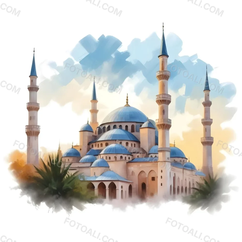 Oil Painting Mosque With Minarets Cloudy Sky Creative Extremely Detailed Brush Stroke 2 7e55