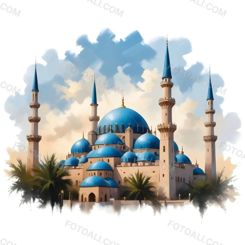 Oil Painting Mosque With Minarets Cloudy Sky Creative Extremely Detailed Brush Stroke 27 11f8