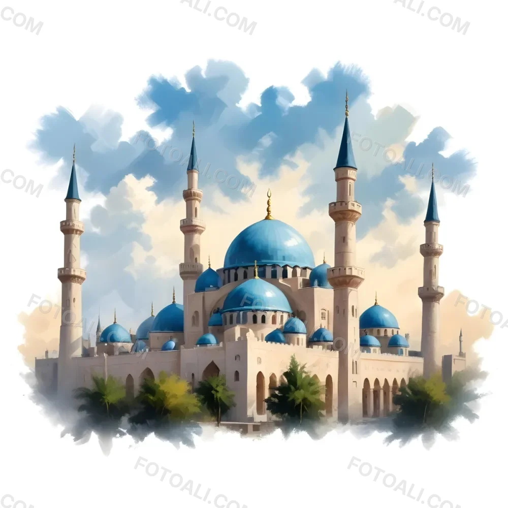 Oil Painting Mosque With Minarets Cloudy Sky Creative Extremely Detailed Brush Stroke 31 7ed1