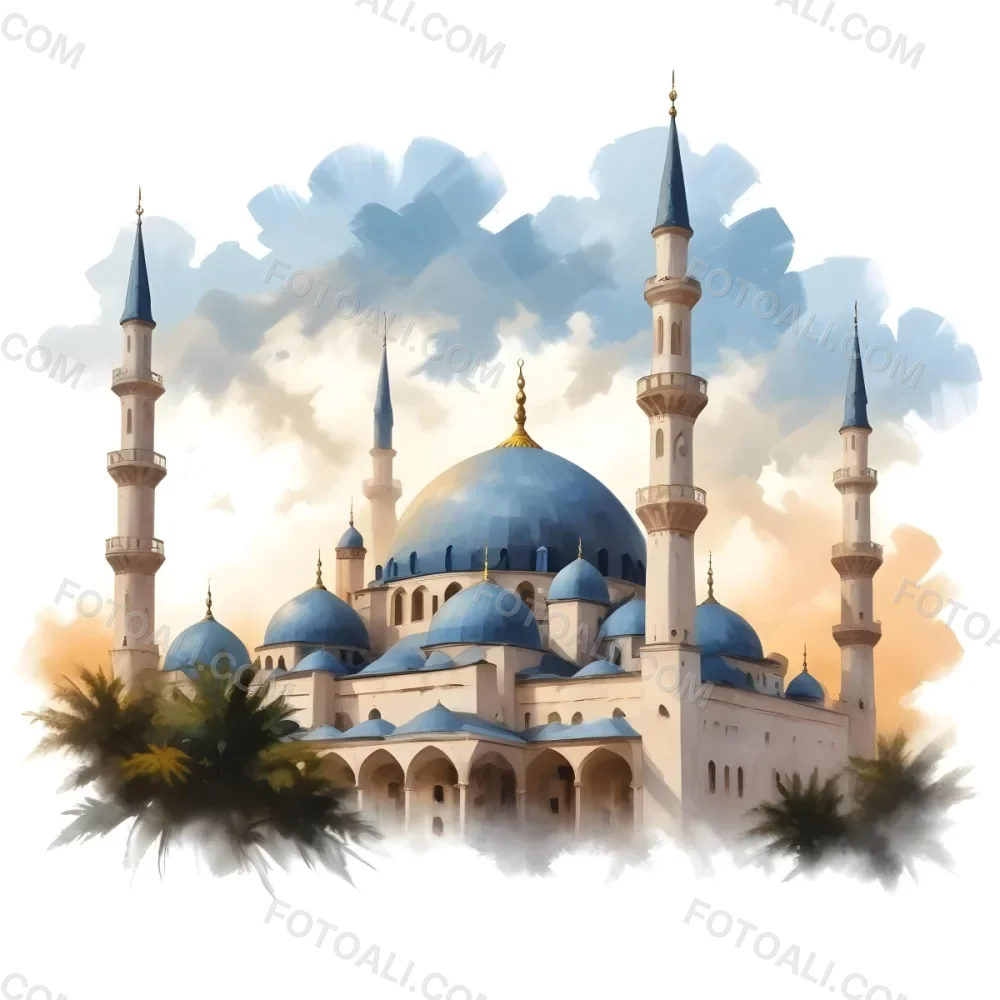 Oil Painting Mosque With Minarets Cloudy Sky Creative Extremely Detailed Brush Stroke 35 29aa