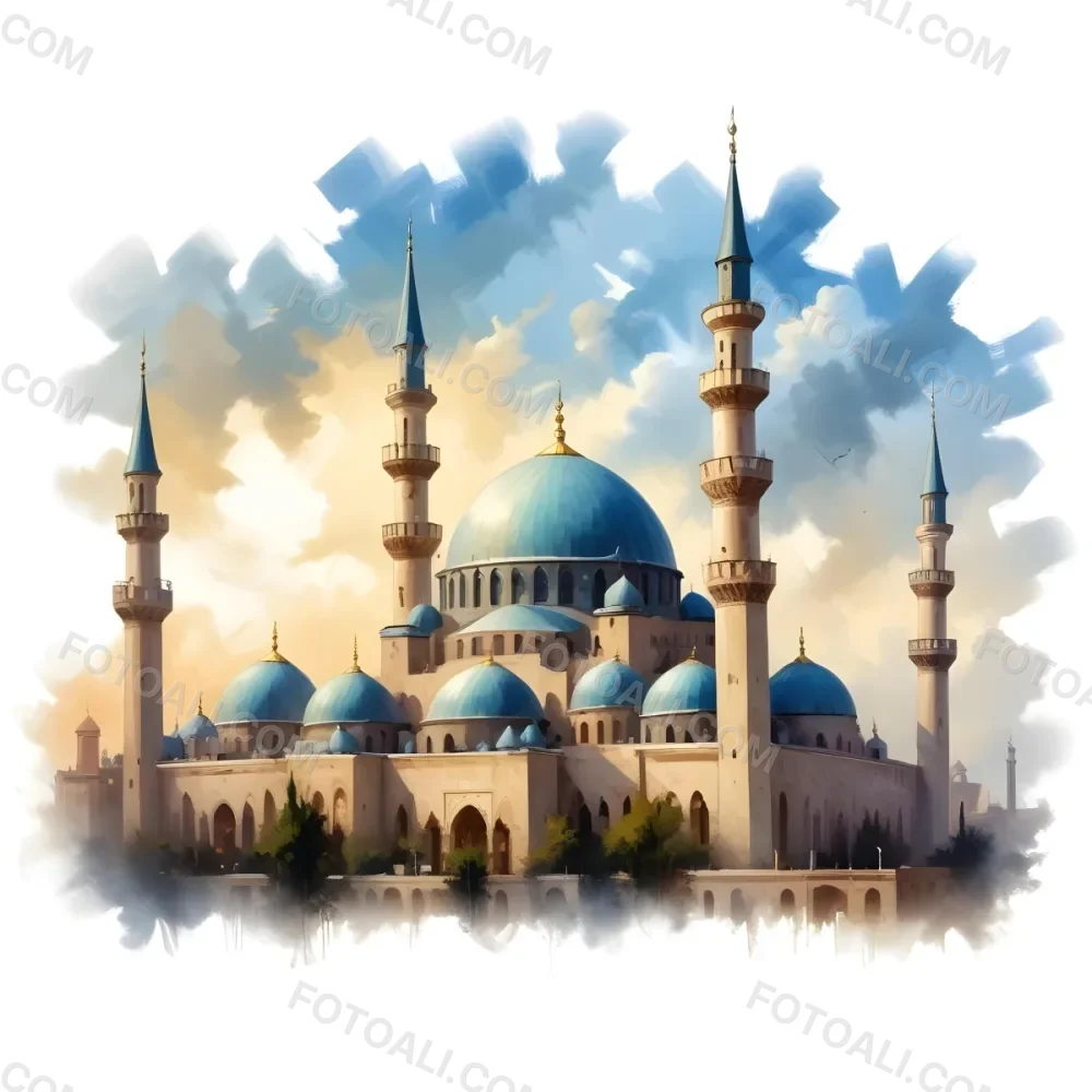 Oil Painting Mosque With Minarets Cloudy Sky Creative Extremely Detailed Brush Stroke 36 Cfde