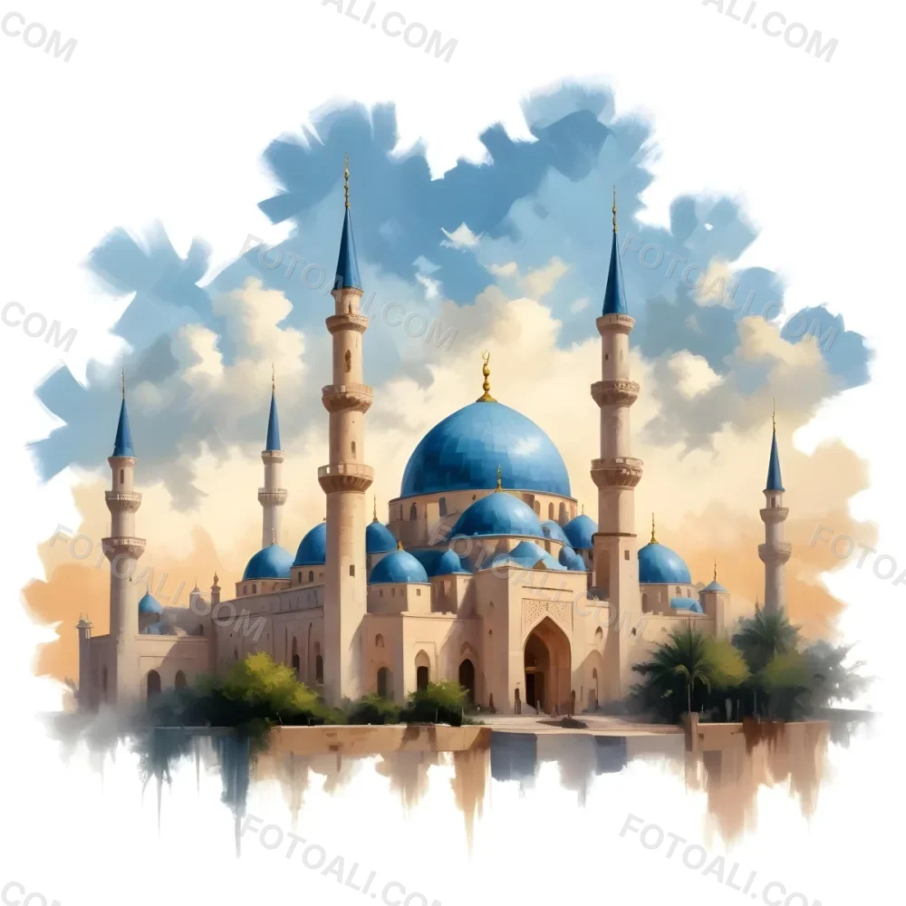 Oil Painting Mosque With Minarets Cloudy Sky Creative Extremely Detailed Brush Stroke 41 726d