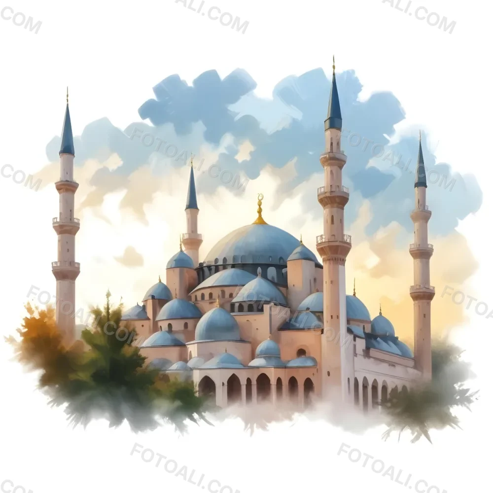Oil Painting Mosque With Minarets Cloudy Sky Creative Extremely Detailed Brush Stroke 5 C0ca
