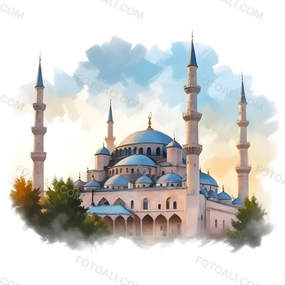 Oil Painting Mosque With Minarets Cloudy Sky Creative Extremely Detailed Brush Stroke 6 B25a