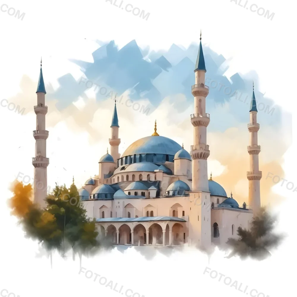 Oil Painting Mosque With Minarets Cloudy Sky Creative Extremely Detailed Brush Stroke 8 F925