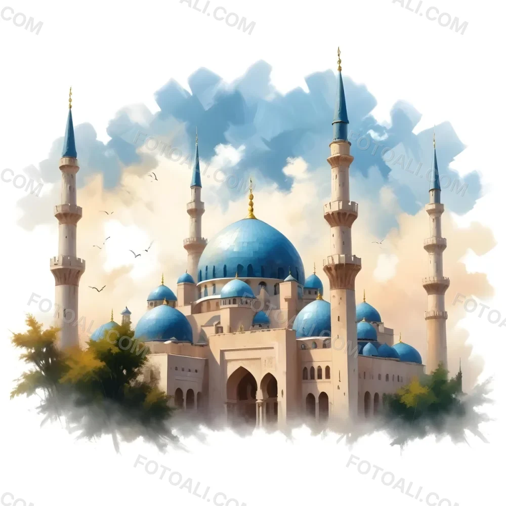 Oil Painting Mosque With Minarets Cloudy Sky Creative Extremely Detailed Brush Stroke 9 5f31