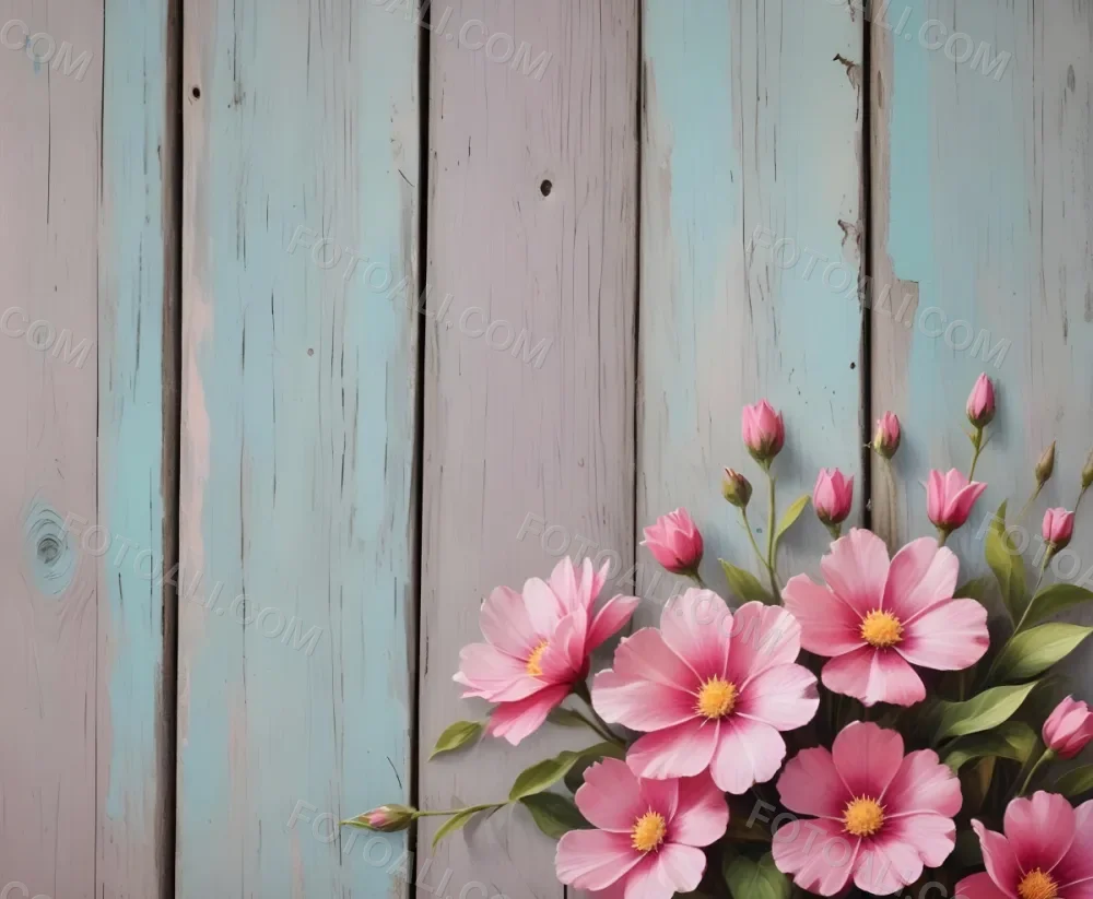 Oil Painting Pink Flowers Against A Weathered Wooden Background Creative Extremely Detailed Brush Stroke 10 73d9