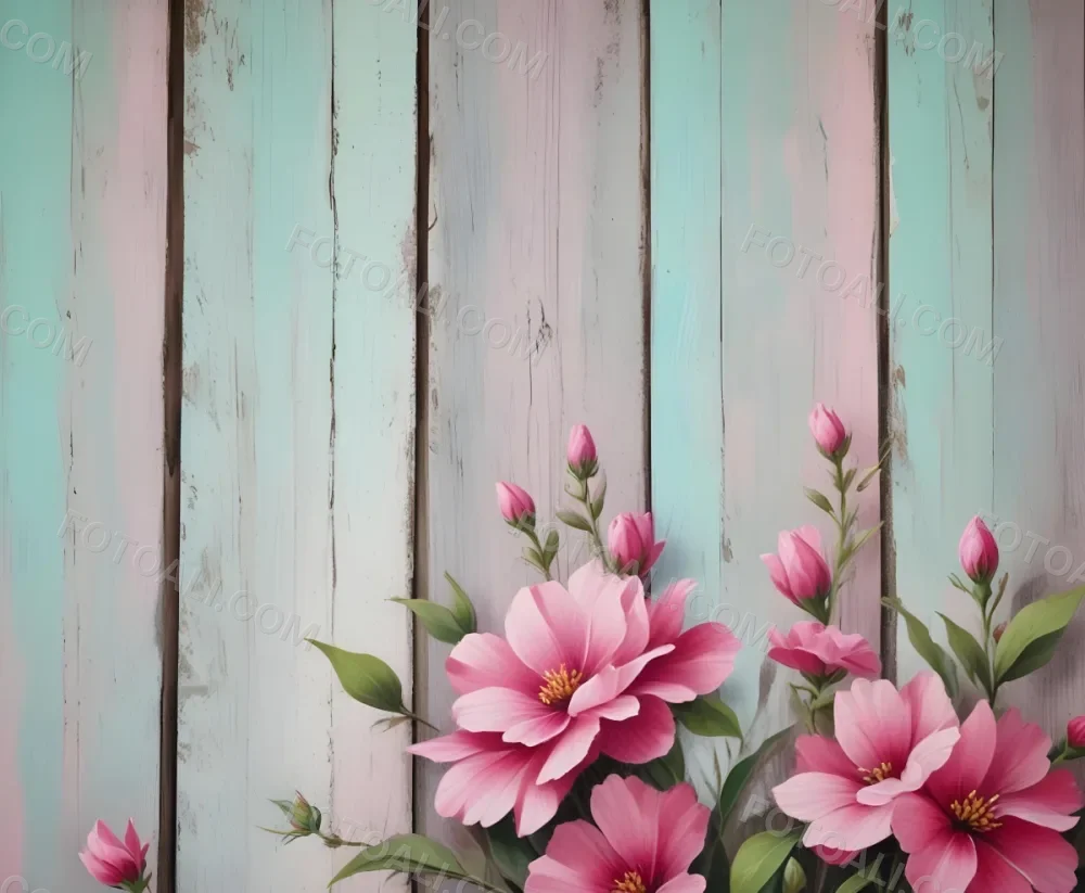Oil Painting Pink Flowers Against A Weathered Wooden Background Creative Extremely Detailed Brush Stroke 11 5e37