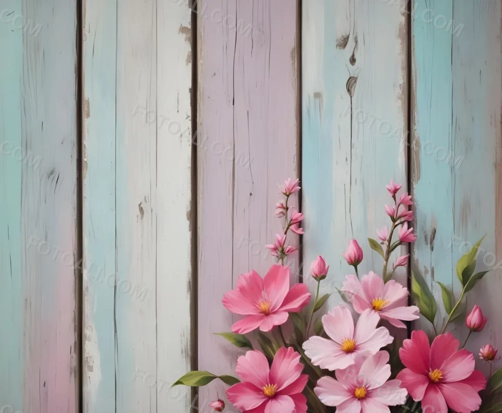 Oil Painting Pink Flowers Against A Weathered Wooden Background Creative Extremely Detailed Brush Stroke 12 D7ae