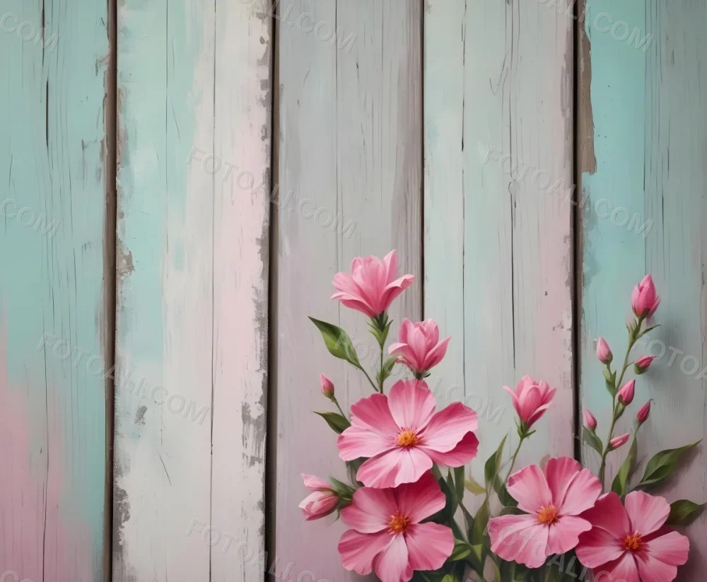 Oil Painting Pink Flowers Against A Weathered Wooden Background Creative Extremely Detailed Brush Stroke 7 81d7