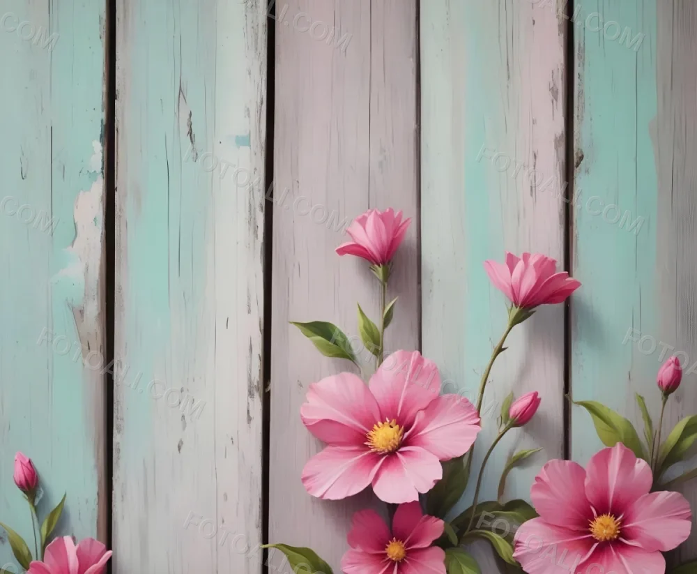 Oil Painting Pink Flowers Against A Weathered Wooden Background Creative Extremely Detailed Brush Stroke 9 8afa