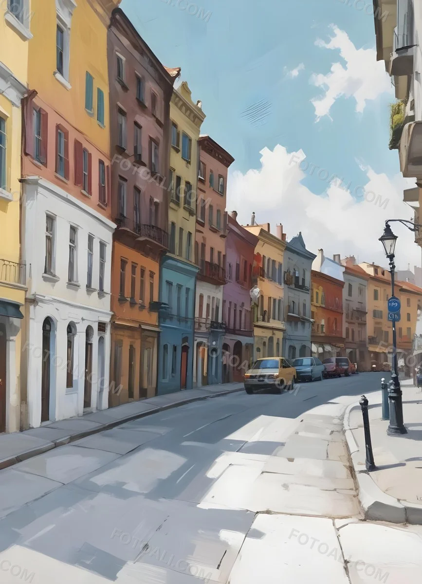 Oil Painting Row Of Colorful Houses With Plants In A City Street Creative Extremely Detailed Brush Stroke 2 0b4f