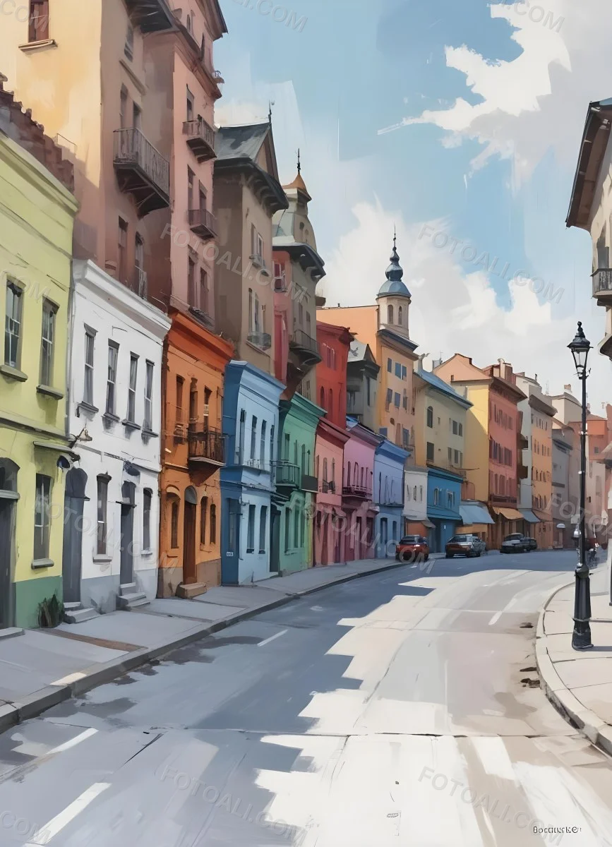 Oil Painting Row Of Colorful Houses With Plants In A City Street Creative Extremely Detailed Brush Stroke 3 74e8