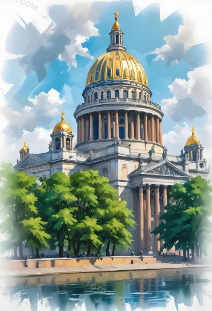 Oil Painting Saint Isaac S Cathedral With Green Trees In The Foreground Creative Extremely Detailed Brush Stroke 12 20fb