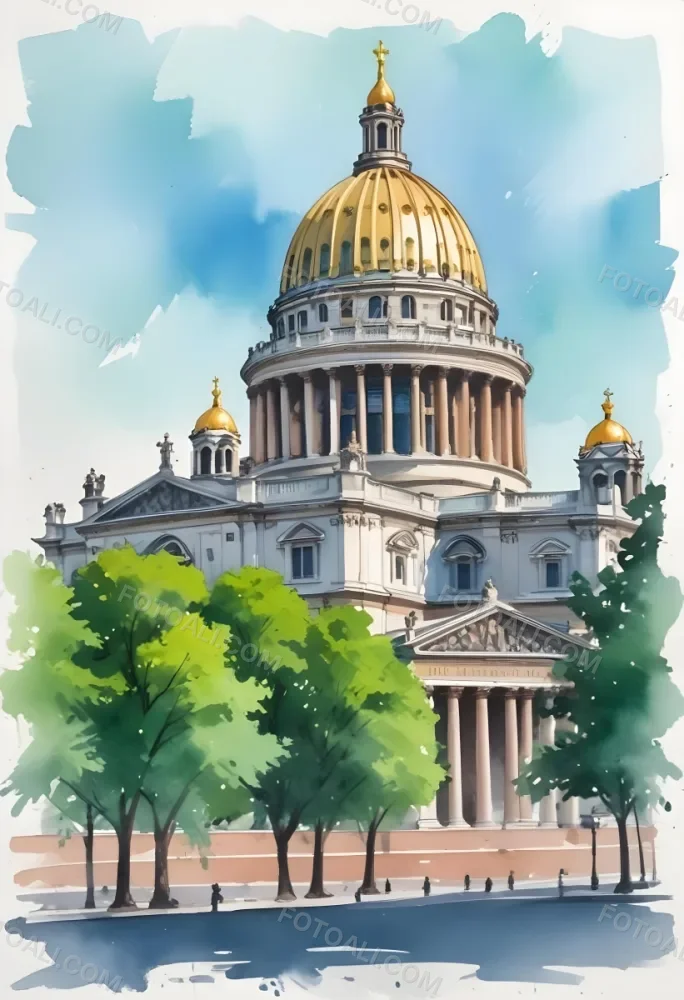 Oil Painting Saint Isaac S Cathedral With Green Trees In The Foreground Creative Extremely Detailed Brush Stroke 13 C966