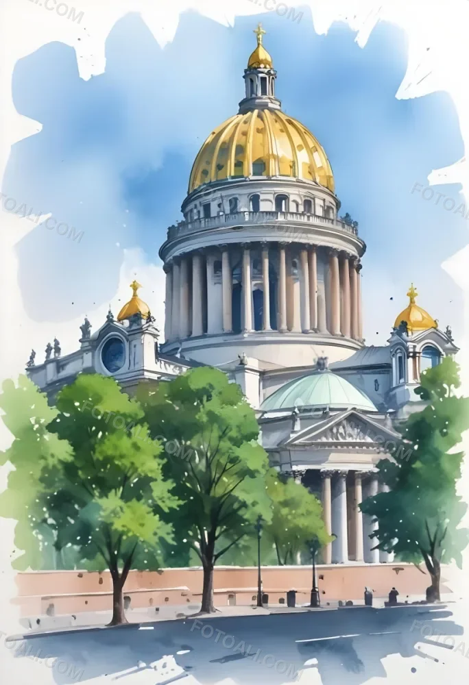 Oil Painting Saint Isaac S Cathedral With Green Trees In The Foreground Creative Extremely Detailed Brush Stroke 25 4cd2