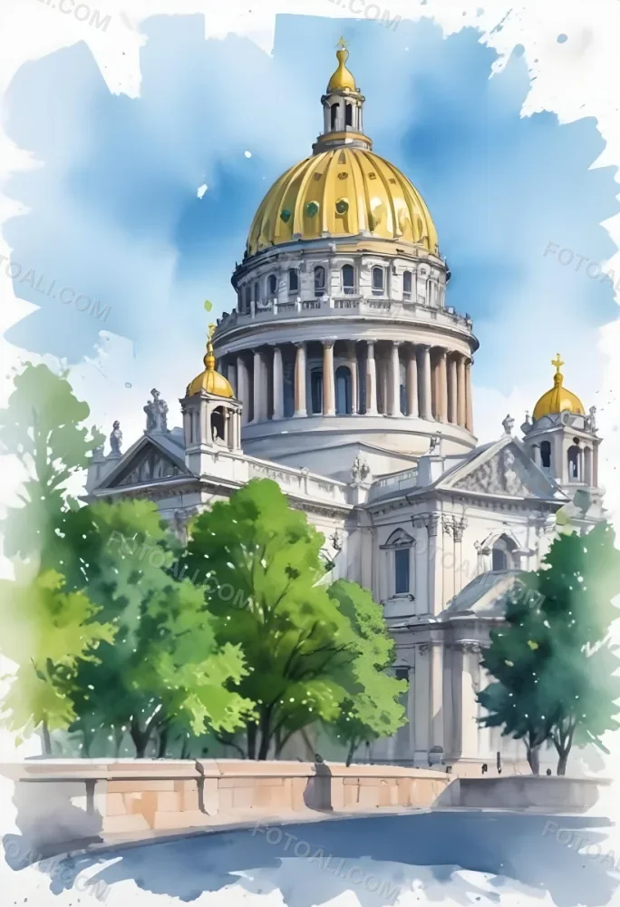 Oil Painting Saint Isaac S Cathedral With Green Trees In The Foreground Creative Extremely Detailed Brush Stroke 26 F567