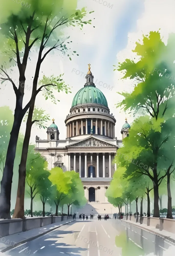 Oil Painting Saint Isaac S Cathedral With Green Trees In The Foreground Creative Extremely Detailed Brush Stroke 46 187f
